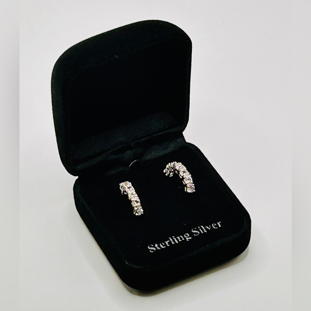 Sterling Silver Huggie Half Hoop Cubic Zirconia Pierced Earrings 925 New
